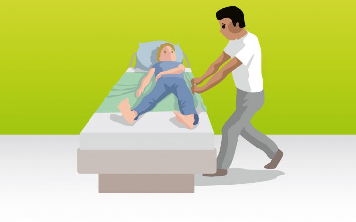 Seitliche Umlagerung eines Bewohners mit einem Gleitlaken